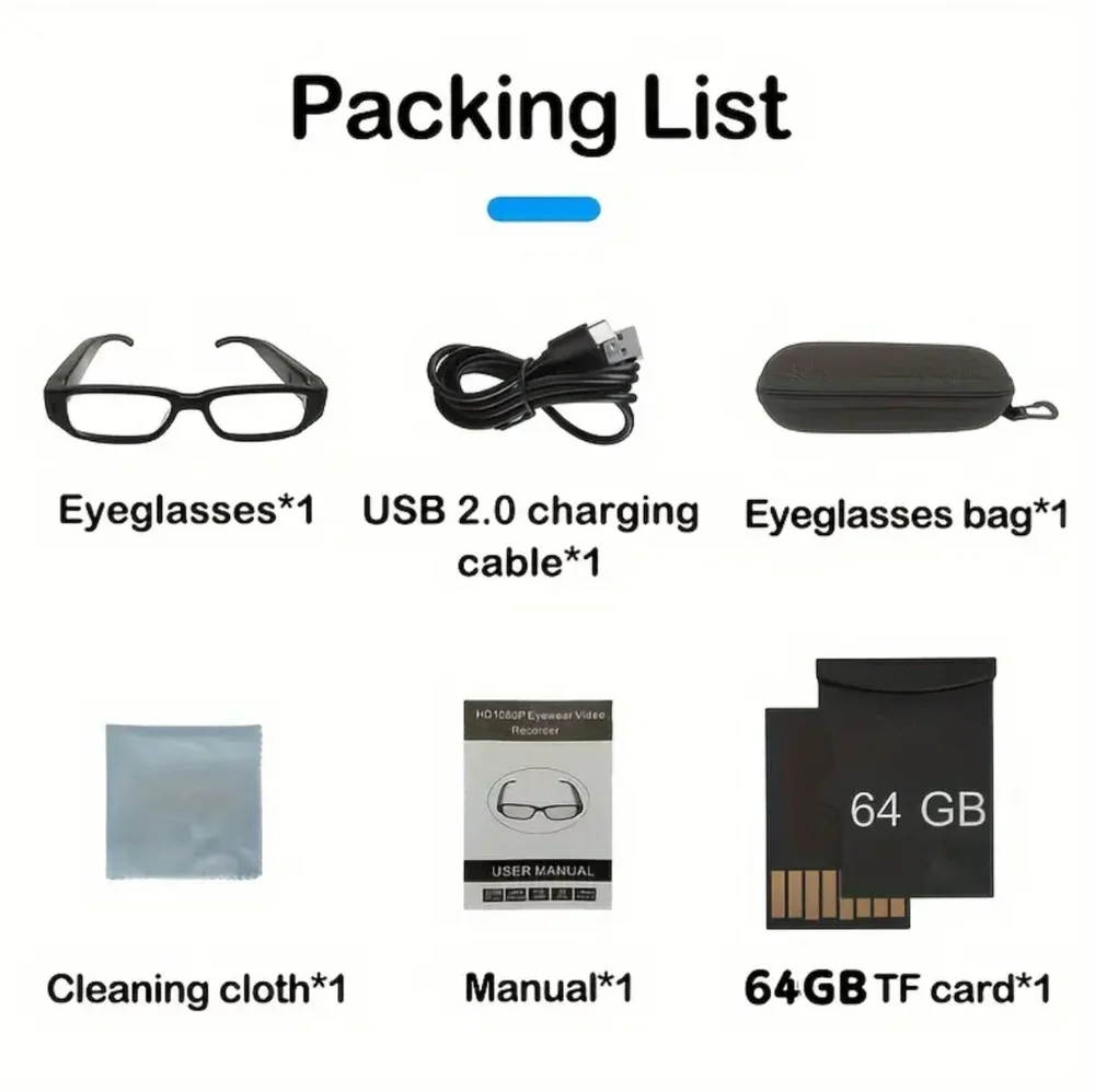Black Smart Glasses with Camera & Discreet Design